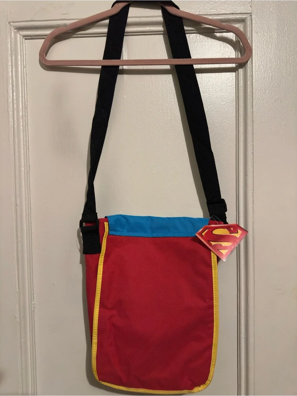 NWT Superman Logo Blue & Red Crossbody Bag.  13.5”L x 10”W. 19” strap drop.